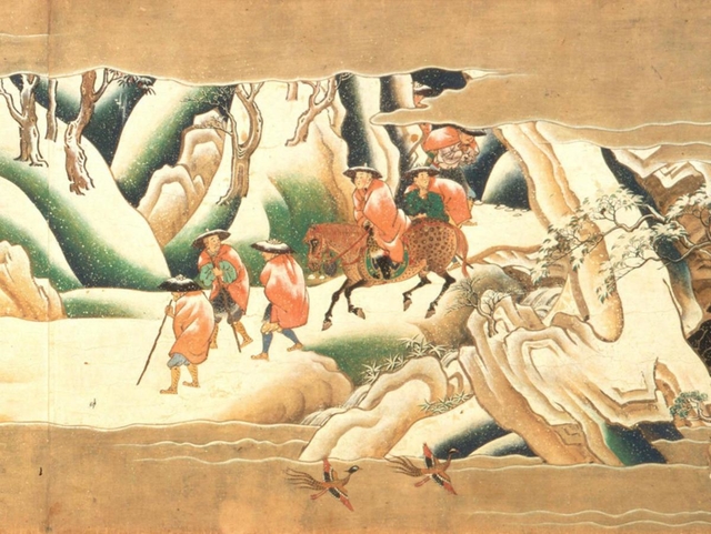 玄奘三蔵がインドに苦難の旅をした様子を鎌倉時代に描いた国宝「玄奘三蔵絵」（藤田美術館蔵）