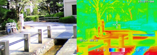 サーモグラフィーを用いてキャンパス内を撮影した熱画像