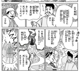 鼓の瀧のあらすじを解説した漫画の一部（能楽と郷土を知る会監修）