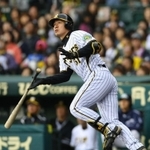 ホームランを放つ桜井広大さん＝阪神甲子園球場