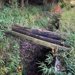 水路に丸太を架けただけの「勝手橋」＝兵庫県内（提供）