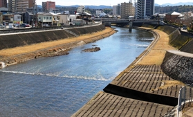 護岸整備が予定されている武庫川＝三田市三田町の三田大橋から下流を望む