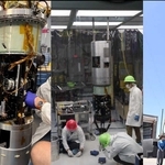 アメリカでの「ＣＩＢＥＲ-２」実験（左、中央）と、ロケット打ち上げ前の様子