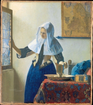 フェルメール「水差しを持つ女」（１６６２年、メトロポリタン美術館蔵）