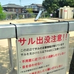 ４月中旬以降、サル目撃が多く寄せられた神戸電鉄横山駅付近。駅前の公園では引き続き注意を呼びかける＝三田市南が丘２