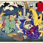 「東京開化狂画名所　墨堤三囲社　野狐の愉快」（月岡芳年画・兵庫県立人と自然の博物館蔵）