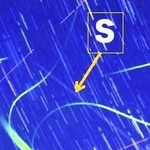 「Ｓ」の矢印の先にうっすらと見える光跡がスターリンクトレイン。２日付の本紙阪神版に掲載された