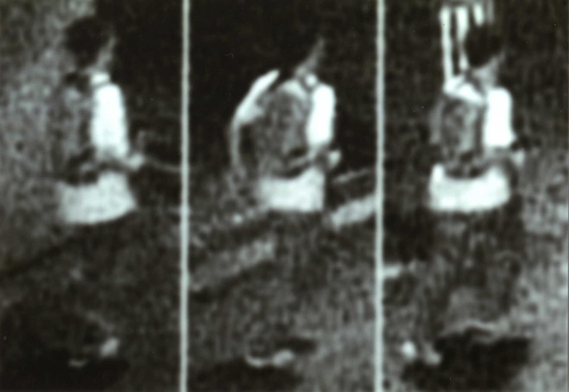 走り去る不審者の映像（県警提供）