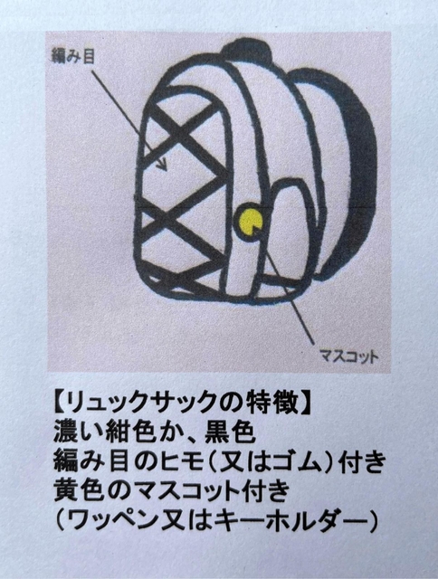 不審者が背負っていたリュックサックのイメージ（県警提供）