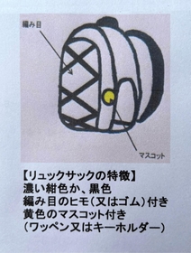 不審者が背負っていたリュックサックのイメージ（県警提供）