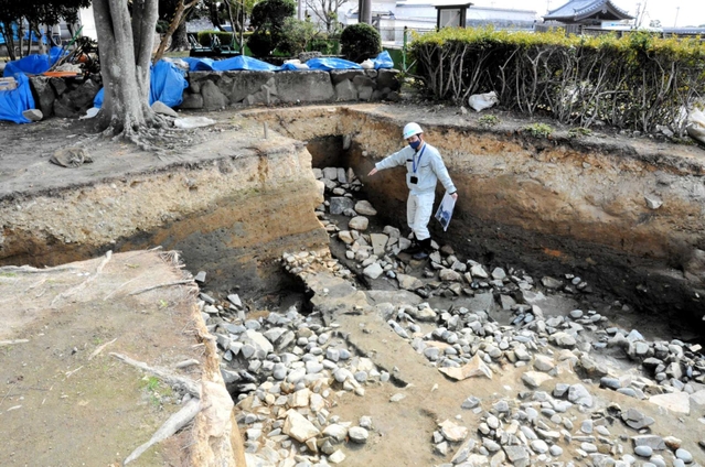 発掘調査で推定できた二之丸門の位置＝赤穂市上仮屋