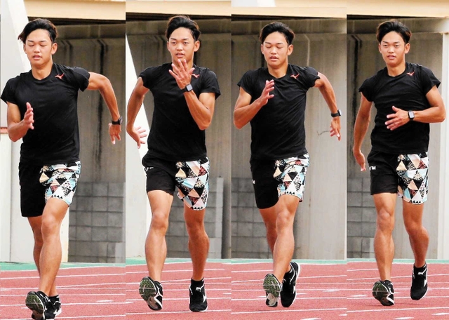 股関節の回旋運動が基本だが、腕の振りはダイナミックだ（右から連続写真）