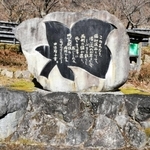 田辺聖子さんの文学碑。福知渓谷の美麗さを表現した一節が刻まれている＝宍粟市一宮町福知