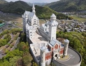 のどかな田園地帯に悠然とそびえる白鳥城（ドローンで撮影）＝姫路市打越