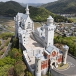 のどかな田園地帯に悠然とそびえる白鳥城（ドローンで撮影）＝姫路市打越