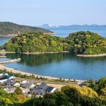 坂越湾に浮かぶ国の天然記念物・生島。ナラ枯れの危機にさらされている＝赤穂市坂越