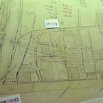 新宮－山崎間で計画された手書きの路線計画図の一部＝たつの市龍野町上霞城、霞城館