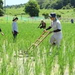 自然栽培を学びたい町内外の人が集まり、講座として耕作放棄地を田に生まれ変わらせた＝福崎町東田原