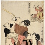 忠臣蔵の名場面と同じような構図で繰り広げられる夫婦げんかを描いた作品（赤穂市提供）