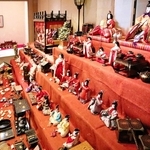 時代や見た目の異なる多彩なひな人形で彩られた会場＝たつの市龍野町上霞城