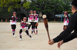 練習に汗を流す女子中学生ソフトボールチーム「たつのラビッツ」の部員ら＝たつの市揖保川町新在家