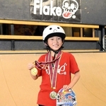 スケートボードの関西地区大会で優勝し、全国大会へ出場する上住颯真さん＝相生市大島町