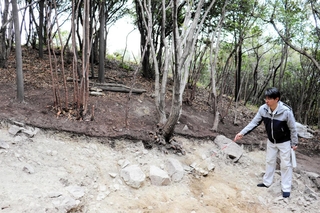 新たに発見された前方後円墳。１７００年前の古墳時代前期に築造したと推定される＝赤穂市福浦