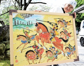 賤ケ岳七本槍を題材に描かれた絵馬＝たつの市龍野町上霞城