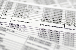 開示された行政文書のリスト。「保存文書台帳」が続く中、「平成１６年少年簿（分離分）」が挟まれるように記されている