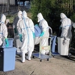 豚熱が確認され、養豚場で始まった殺処分の様子＝２２日、南あわじ市内（兵庫県提供）