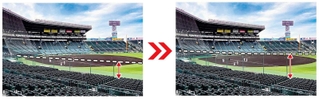 阪神甲子園球場内野席の防球フェンス増設のイメージ。現行（左）から１・５メートル高くなる（阪神電気鉄道提供）