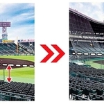阪神甲子園球場内野席の防球フェンス増設のイメージ。現行（左）から１・５メートル高くなる（阪神電気鉄道提供）