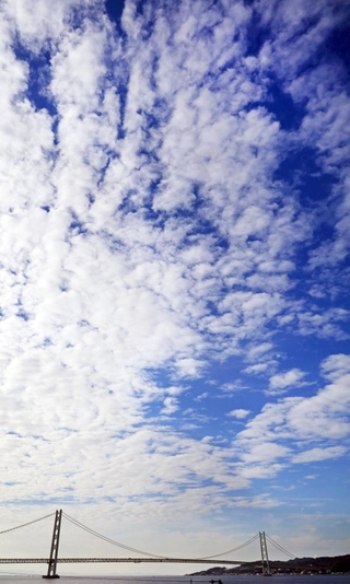 高い空と筋状の雲。明石海峡上空に秋らしさが漂った＝２６日午前、明石市大蔵海岸通１から