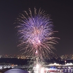 ミナト神戸をつかの間彩った打ち上げ花火＝１６日夜、神戸市中央区東川崎町１から（撮影・小林良多）