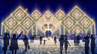２０２４年１月19～28日に開催される阪神・淡路大震災の追悼行事「神戸ルミナリエ」で、メリケンパーク会場の有料エリアに設置される光の回廊「ガレリア」と、玄関作品「フロントーネ」の詳細イメージ（神戸ルミナリエ組織委員会提供）