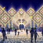 ２０２４年１月19～28日に開催される阪神・淡路大震災の追悼行事「神戸ルミナリエ」で、メリケンパーク会場の有料エリアに設置される光の回廊「ガレリア」と、玄関作品「フロントーネ」の詳細イメージ（神戸ルミナリエ組織委員会提供）