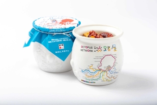 【ＪＲ西と】ＪＲ西日本グループとコラボしたひっぱりだこ飯。路線図がタコの形に（淡路屋提供）