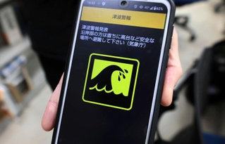 避難を呼びかける津波警報を伝えるスマートフォンの画面＝兵庫県豊岡市寿町