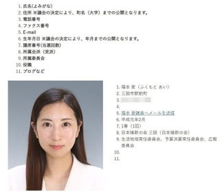 三田市議会議員の情報を公開している同市役所のホームページ（画像の一部を加工しています）