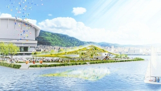 アリーナの南にできる緑地「ＴＯＴＴＥＩ　ＰＡＲＫ（トッテイパーク）」のイメージ（Ｏｎｅ　Ｂｒｉｇｈｔ　ＫＯＢＥ提供）