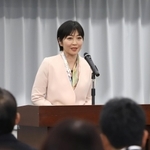 就任式であいさつする姫路市の久保田智子教育長＝姫路市役所（撮影・辰巳直之）
