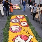 開幕した「インフィオラータこうべ」の元町あなもん会場。色とりどりの花びらが街角を彩った＝２７日午後、神戸市中央区元町通１（撮影・小林良多）