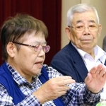 旧優生保護法をテーマにした映画「沈黙の５０年」に出演する小林宝二さん（右）。神戸地裁への提訴時には妻喜美子さんと手話で会見した＝２０１８年９月、神戸市内