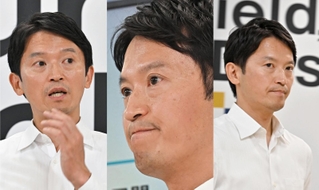 パワハラ疑惑などについて説明する斎藤元彦知事。会見は約２時間に及んだ＝２０日午後、兵庫県庁（撮影・斎藤雅志）