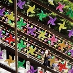 色とりどりの風車が参拝客を出迎える＝宇都野神社