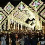 夜空をバックに電飾が浮かび上がった神戸ルミナリエ＝１月１９日、神戸市中央区波止場町、メリケンパーク