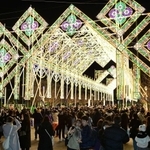 夜空をバックに電飾が浮かび上がった神戸ルミナリエ＝１月１９日、神戸市中央区波止場町、メリケンパーク