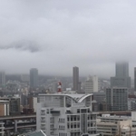 六甲山にかかった低い雲が雲海のように広がった＝２８日午前、神戸市中央区から望む