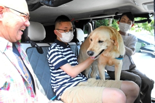 寺田さん一家に引き取られたダニエル君＝神戸市西区押部谷町、兵庫盲導犬協会