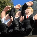 注目の選挙戦を制した３人も。右からトランプ米大統領、石破茂首相、斎藤元彦兵庫県知事＝２０日午後、神戸市中央区北野町２